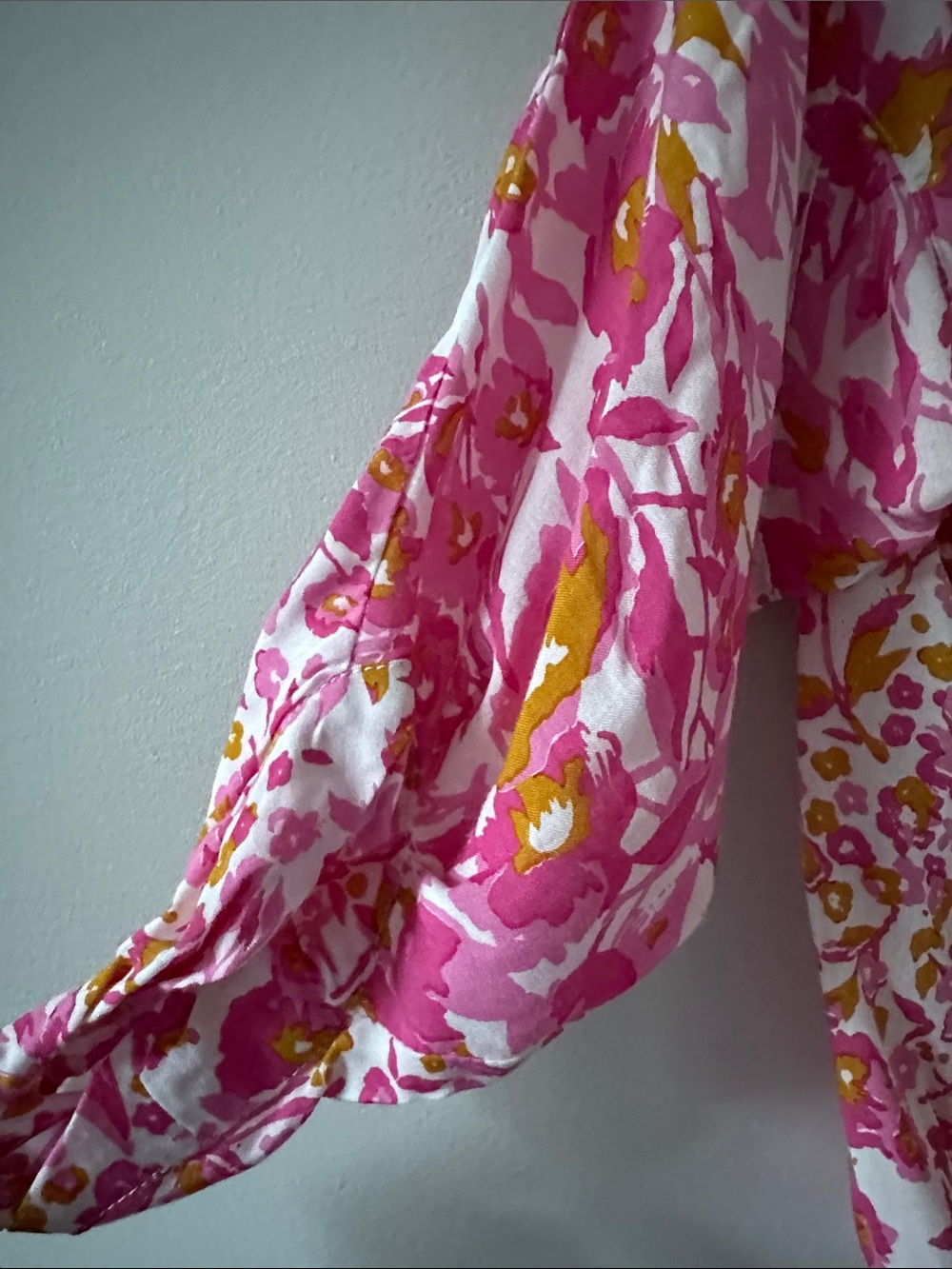 Poupette St Barth Pink and Yellow Floral V-Neck Button Blouse - Size M/L NWT - Picture 7 of 9